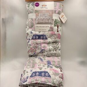 Little Poppy Full 3 Piece Reversible Quilt Set Unicorn Village Pink Blue NEW